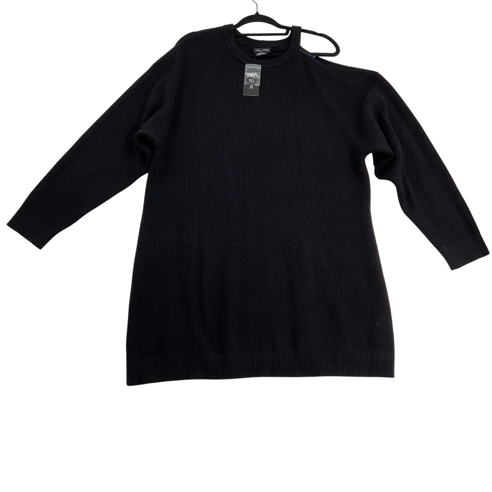 City Chic Black Ribbed Cold Shoulder Sweater Dress Plus Size L/20 - Picture 1 of 8